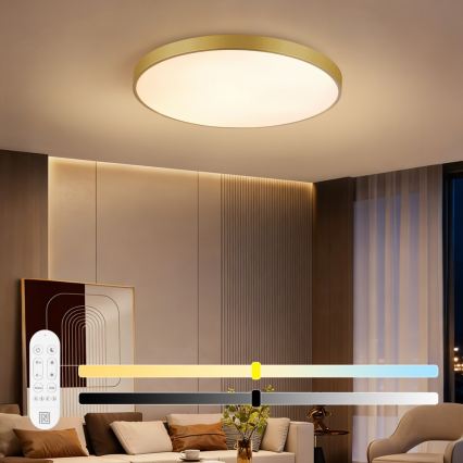 Immax NEO 07311L - SEMPLICI LED Dimmable Ceiling Light, 96W/230V, diam. 80 cm, Wi-Fi Tuya, Gold + Remote Control