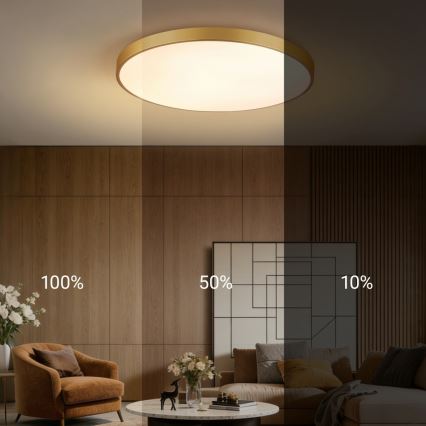 Immax NEO 07311L - SEMPLICI LED Dimmable Ceiling Light, 96W/230V, diam. 80 cm, Wi-Fi Tuya, Gold + Remote Control