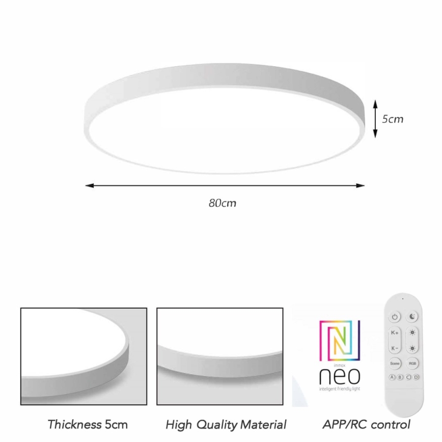 Immax NEO 07315L - SEMPLICI LED dimmable ceiling light LED/96W/230V Ø 80 cm Tuya Wi-Fi white + remote control