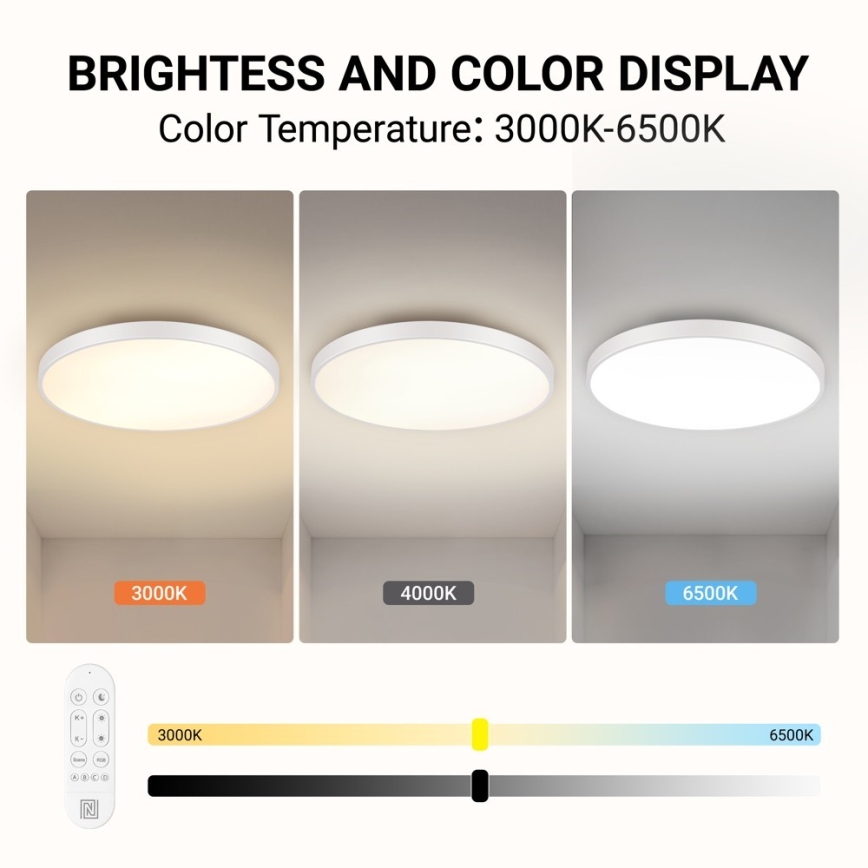 Immax NEO 07316L - SEMPLICI LED Dimmable Ceiling Light, 128 W, 230 V, Ø 100 cm, Tuya Wi‑Fi, White + Remote Control