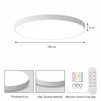 Immax NEO 07316L - SEMPLICI LED Dimmable Ceiling Light, 128 W, 230 V, Ø 100 cm, Tuya Wi‑Fi, White + Remote Control