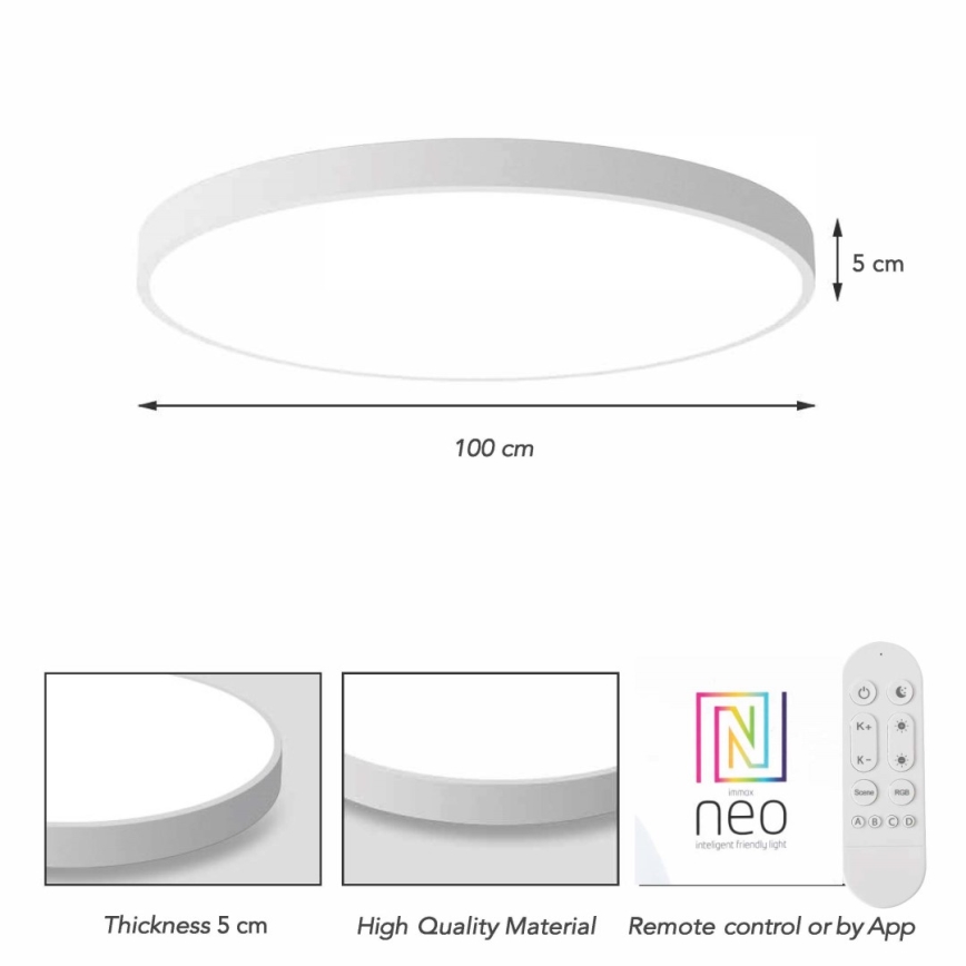 Immax NEO 07316L - SEMPLICI LED Dimmable Ceiling Light, 128 W, 230 V, Ø 100 cm, Tuya Wi‑Fi, White + Remote Control