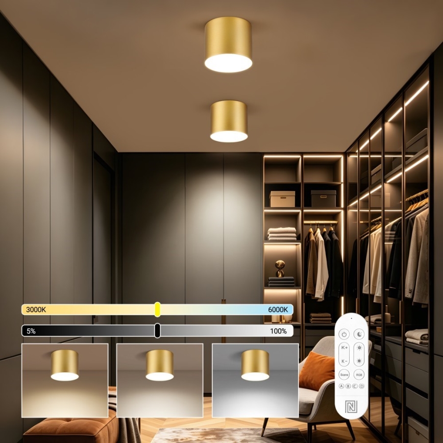 Immax NEO 07318L - RONDATE Dimmable LED Ceiling Light, 32W, 230V, Ø 16.5 cm, Tuya Wi‑Fi, Gold