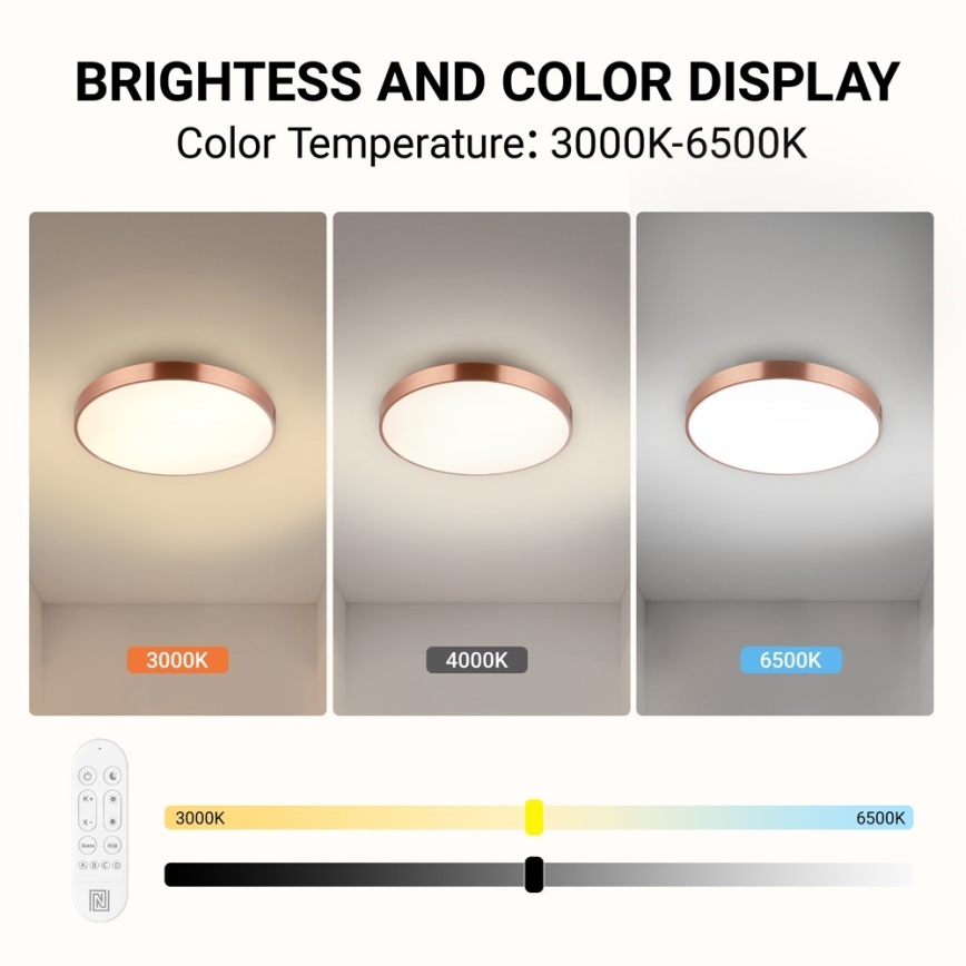 Immax NEO 07321L - NEO LITE SEMPLICI Dimmable LED Ceiling Light LED/36W/230V Ø 40 cm, Copper Finish + Remote Control