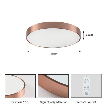 Immax NEO 07321L - NEO LITE SEMPLICI Dimmable LED Ceiling Light LED/36W/230V Ø 40 cm, Copper Finish + Remote Control