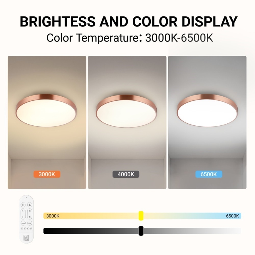 Immax NEO 07322L - NEO LITE SEMPLICI Dimmable LED Ceiling Light, 60W/230V, Ø 60 cm, Copper Finish + Remote Control