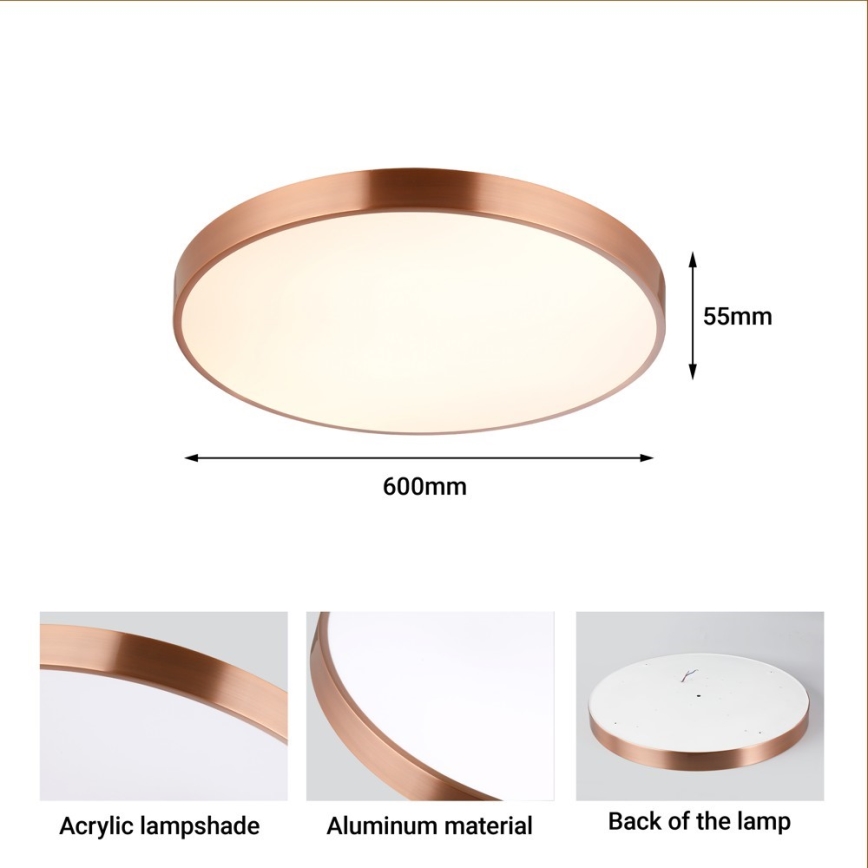 Immax NEO 07322L - NEO LITE SEMPLICI Dimmable LED Ceiling Light, 60W/230V, Ø 60 cm, Copper Finish + Remote Control