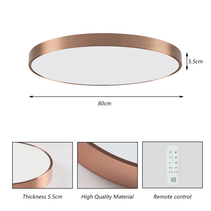 Immax NEO 07323L - Dimmable LED ceiling light SEMPLICI LED/96W/230V dia. 80 cm Wi-Fi Tuya rose gold + remote control