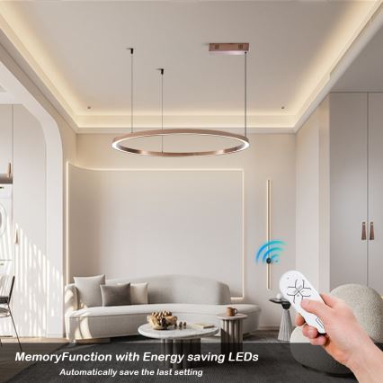 Immax NEO 07327L - FINO LED Dimmable Pendant Lamp on Cable LED/55W/230V, 80 cm, Rose Gold, Tuya + Remote Control
