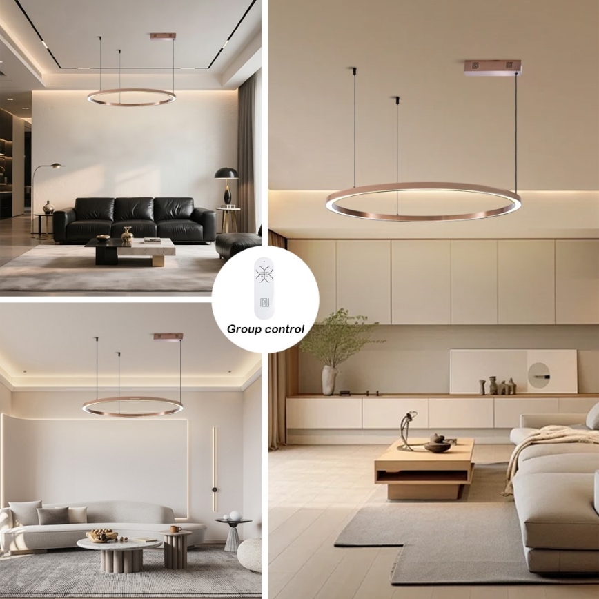 Immax NEO 07327L - FINO LED Dimmable Pendant Lamp on Cable LED/55W/230V, 80 cm, Rose Gold, Tuya + Remote Control