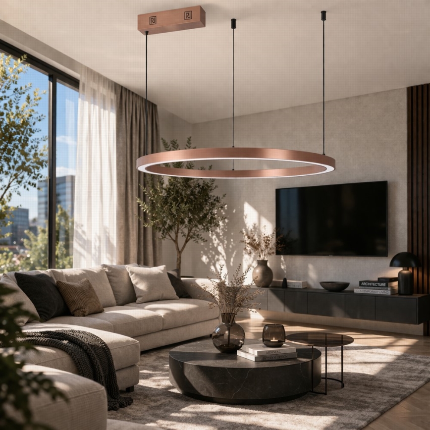 Immax NEO 07327L - FINO LED Dimmable Pendant Lamp on Cable LED/55W/230V, 80 cm, Rose Gold, Tuya + Remote Control