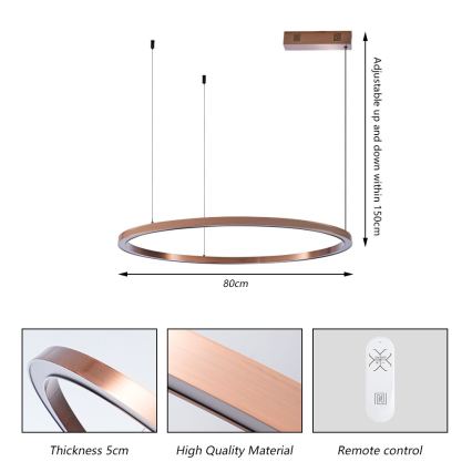Immax NEO 07327L - FINO LED Dimmable Pendant Lamp on Cable LED/55W/230V, 80 cm, Rose Gold, Tuya + Remote Control