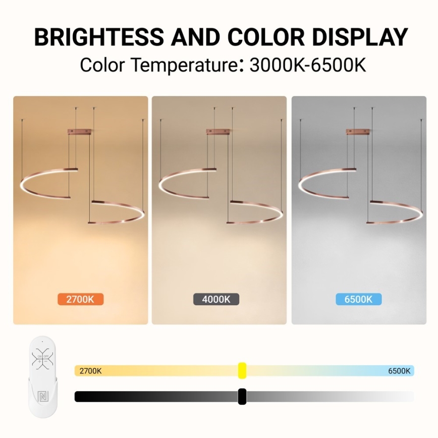 Immax NEO 07328L - FINO LED Dimmable Cable Pendant Light 72W/230V, 120 cm, Rose Gold, Tuya + Remote Control