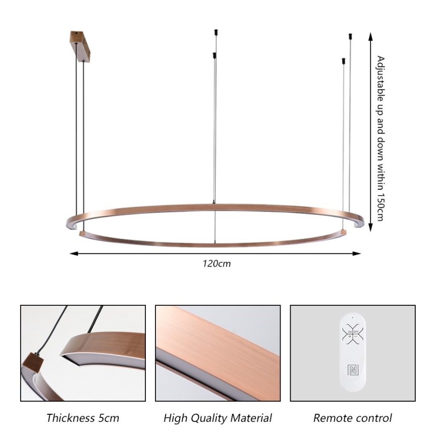 Immax NEO 07328L - FINO LED Dimmable Cable Pendant Light 72W/230V, 120 cm, Rose Gold, Tuya + Remote Control