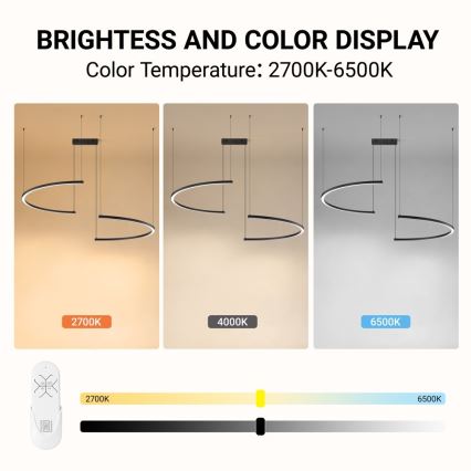 Immax NEO 07329L - FINO Dimmable Cable Pendant Light LED/72W/230V 120 cm Black Tuya-enabled + Remote Control