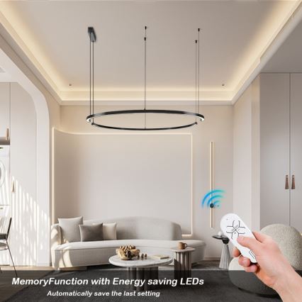 Immax NEO 07329L - FINO Dimmable Cable Pendant Light LED/72W/230V 120 cm Black Tuya-enabled + Remote Control