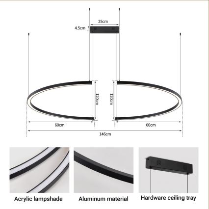 Immax NEO 07329L - FINO Dimmable Cable Pendant Light LED/72W/230V 120 cm Black Tuya-enabled + Remote Control
