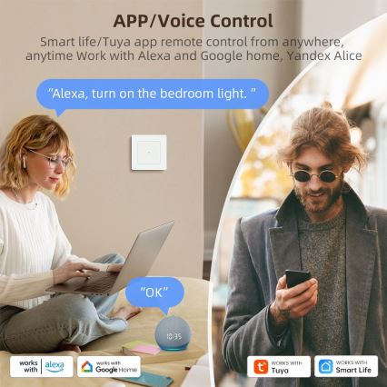 Immax NEO 07539L - SMART 2-button 230V Tuya Wi-Fi Switch