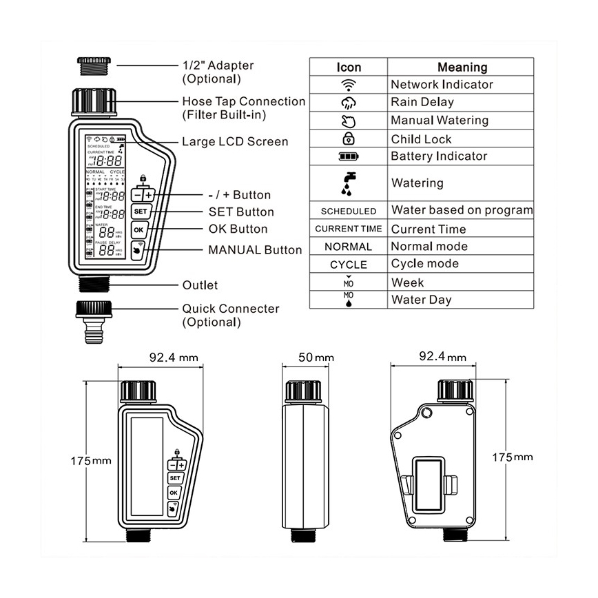 Immax NEO 07556L - Tuya Wi‑Fi Irrigation Valve 4xAA IP65
