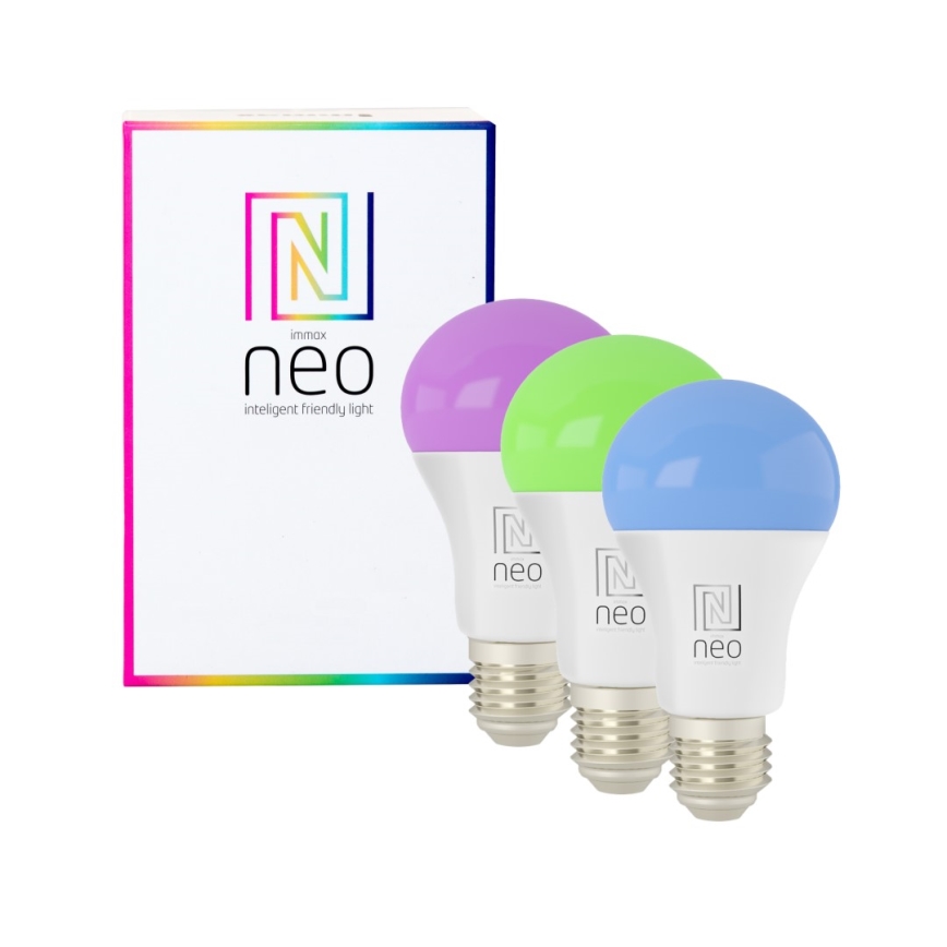Immax NEO 07712CDO - SET 3x LED RGB+CCT Dimmable bulb E27/9W/230V Wi-Fi Tuya + remote control