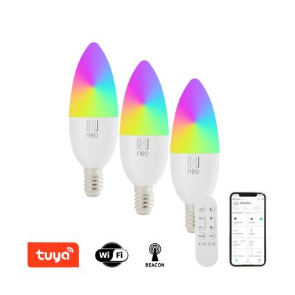 Immax NEO 07716CDO - SET 3x LED RGB+CCT Dimmable bulb E14/6W/230V Wi-Fi Tuya + remote control