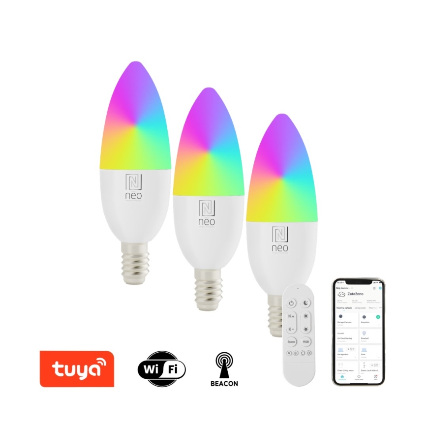 Immax NEO 07716CDO - SET 3x LED RGB+CCT Dimmable bulb E14/6W/230V Wi-Fi Tuya + remote control