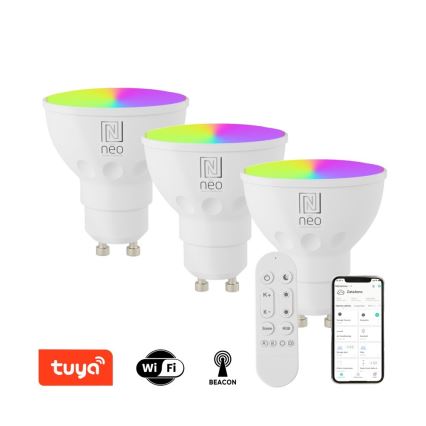 Immax NEO 07724CDO - Set of 3 LED RGB+CCT dimmable GU10 bulbs, 4.8W/230V, 2700–6500K, Tuya Wi‑Fi + remote control