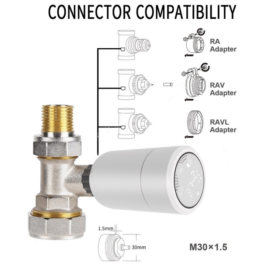 Immax NEO 07732A - SET 3x Thermostatic head 2xAA/3V Tuya