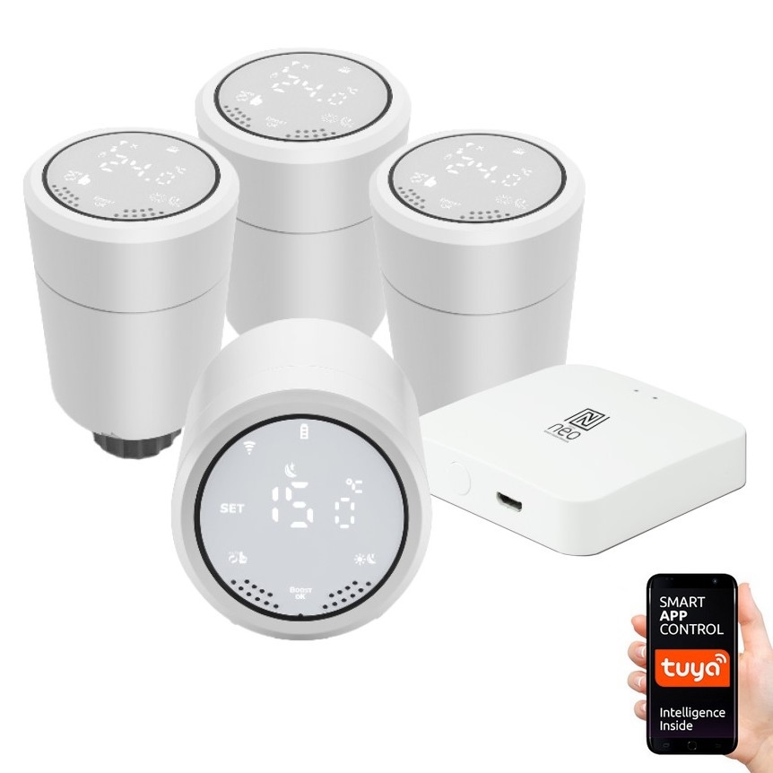 Immax NEO 07732C - SET 4x Thermostatic head + BRIDGE PRO v3 2xAA/3V Wi-Fi Tuya