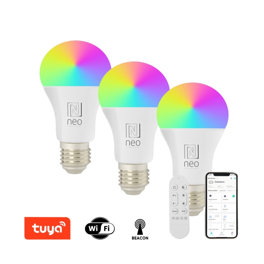 Immax NEO 07733CDO - SET 3x LED RGB+CCT Dimmable bulb E27/11W/230V Wi-Fi Tuya + remote control