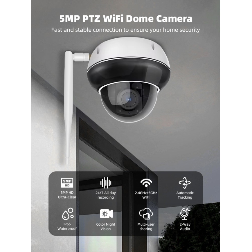 Immax NEO 07825L - Smart outdoor camera with DOME sensor, 5MP, 230V, IP66, TUYA, Wi-Fi