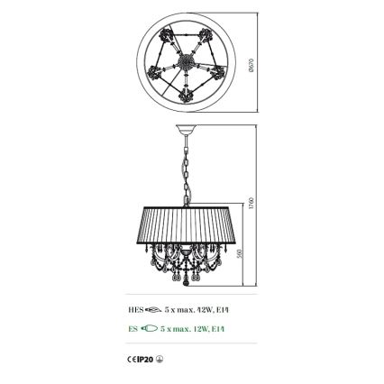 Incanti ICA P5 01 01 - Chandelier on a chain CANDORE 5xE14/42W/230V