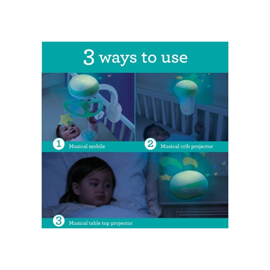 Infantino - Baby crib mobile with melody 3in1 3xAA green