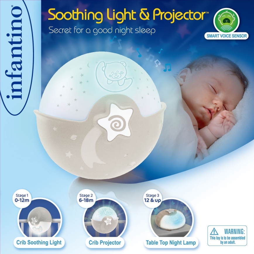 Infantino - Children's small lamp with a projector 3xAA grey