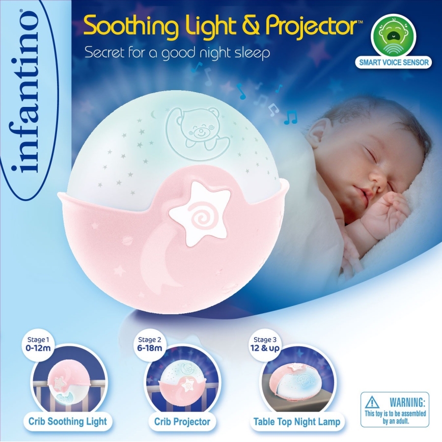 Infantino - Children's small lamp with a projector 3xAA pink