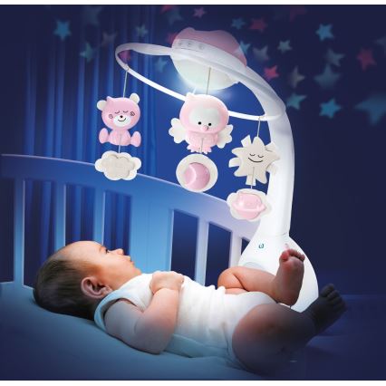 Infantino - Crib mobile with melody 3in1 3xAAA pink