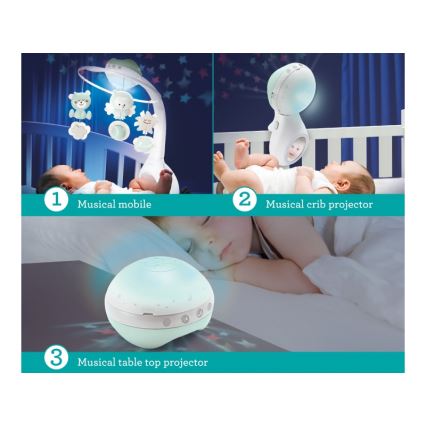 Infantino - Crib mobile with melody and projector 3in1 3xAAA green