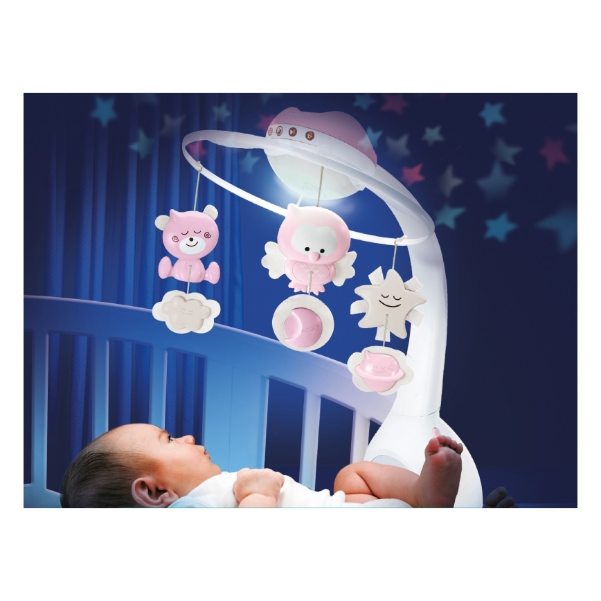 Infantino - Crib mobile with melody and projector 3in1 3xAAA pink