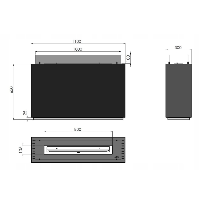 InFire - BIO fireplace 110x65 cm 3,5kW black