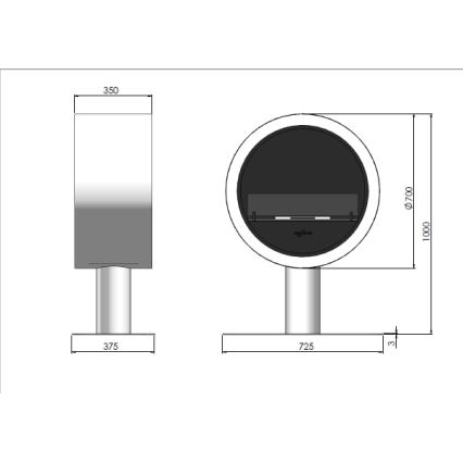InFire - BIO fireplace d. 70 cm 3kW black