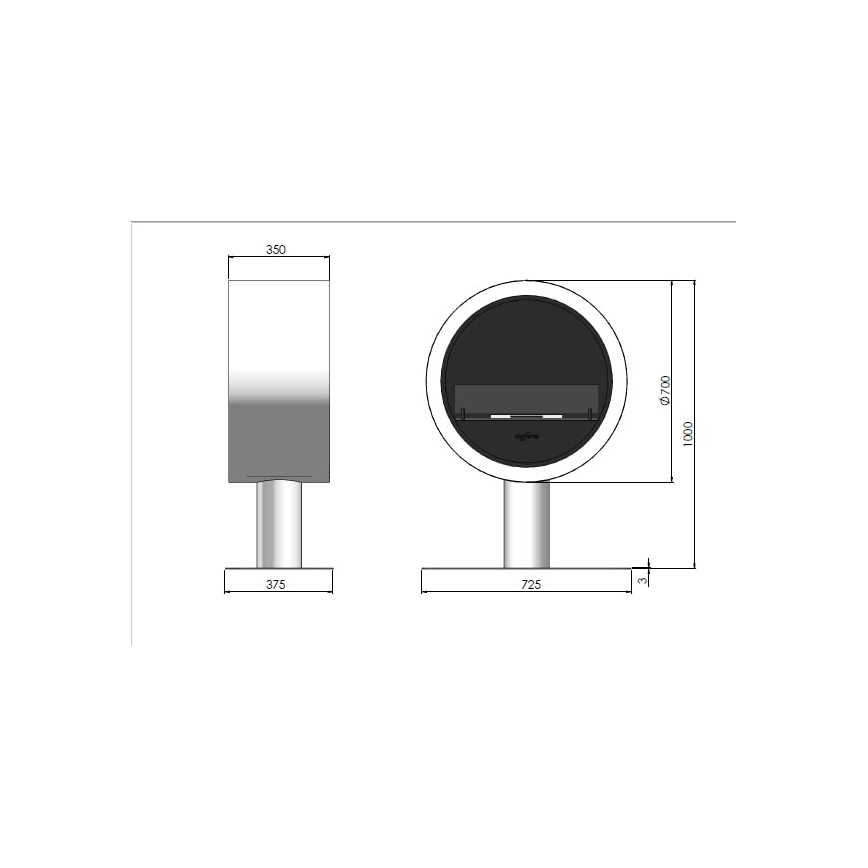 InFire - BIO fireplace d. 70 cm 3kW black