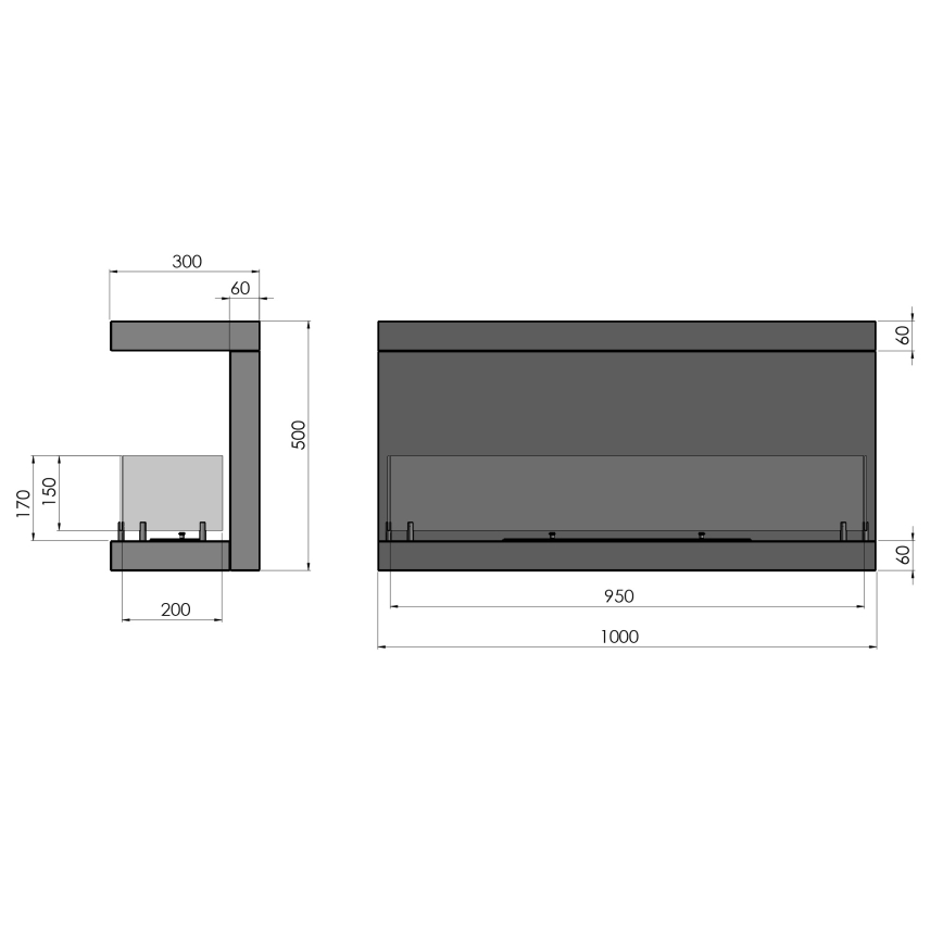 InFire - Built-in BIO fireplace 100x50 cm 3kW black