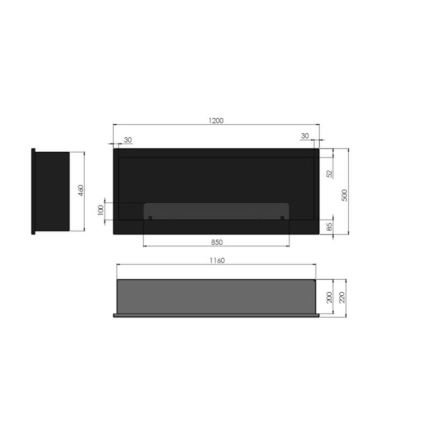 InFire - Built-in BIO fireplace 120x50 cm 3kW black