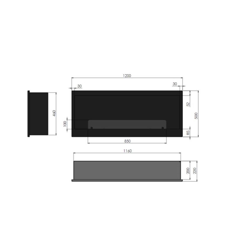 InFire - Built-in BIO fireplace 120x50 cm 3kW black