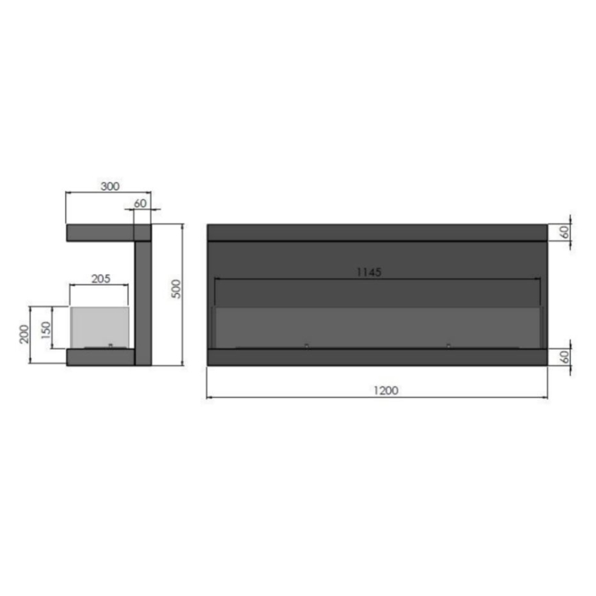 InFire - Built-in BIO fireplace 120x50 cm 5kW black