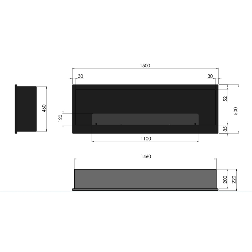 InFire - Built-in BIO fireplace 150x50 cm 4,2kW black