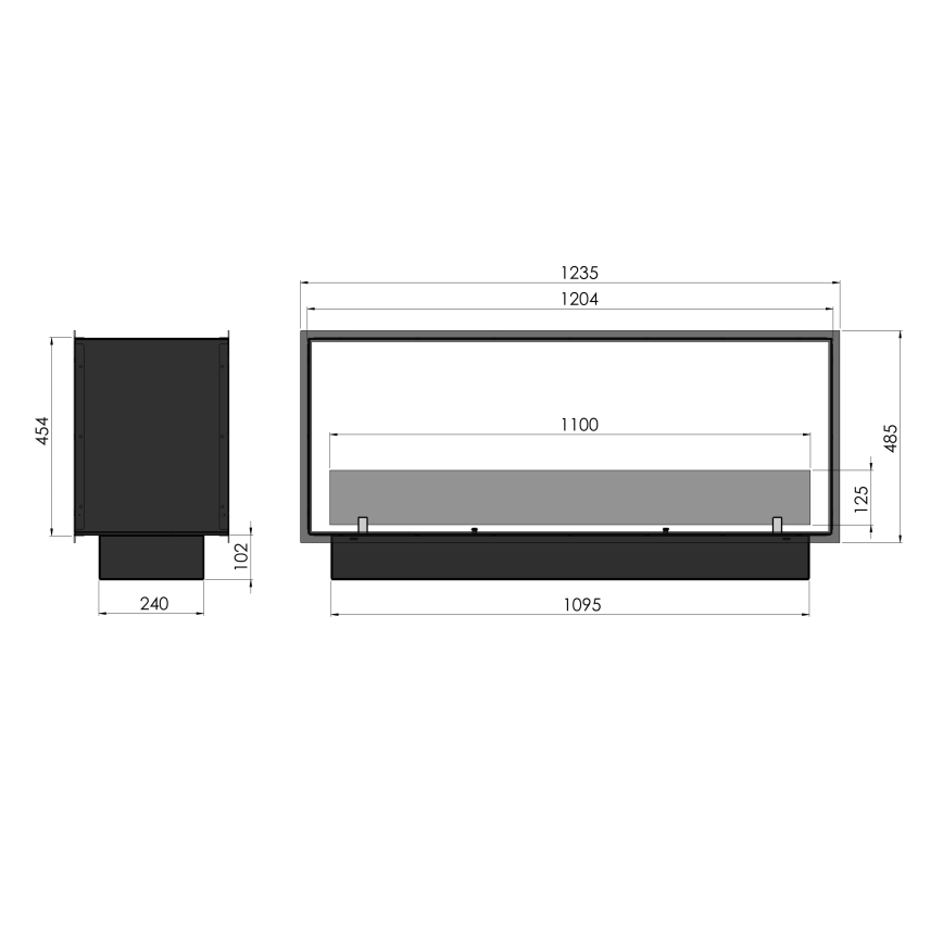 InFire - Built-in BIO fireplace 48,5x123,5 cm 6kW black