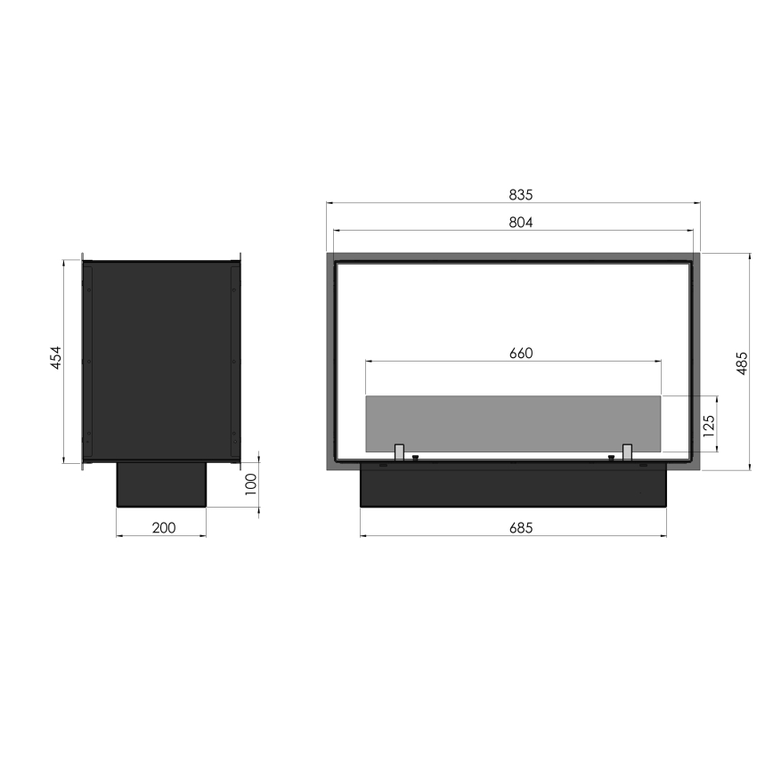 InFire - Built-in BIO fireplace 48,5x83,5 cm 3,5kW black