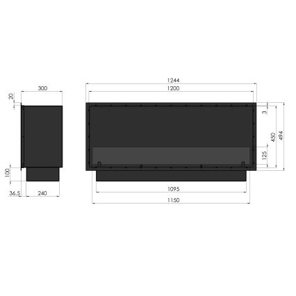 InFire - Built-in BIO fireplace 49,4x124,4 cm 6kW black