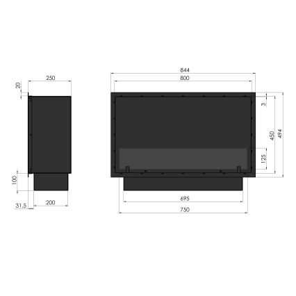 InFire - Built-in BIO fireplace 49,4x84,4 cm 3,5kW black
